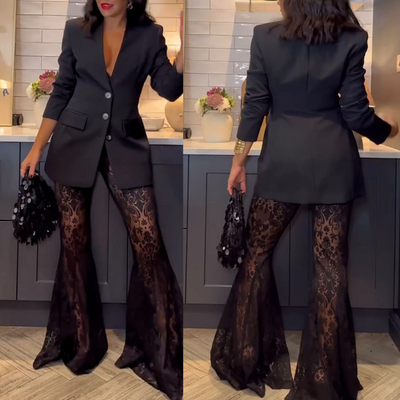 Stylish Blazer & See Through Flared Pants